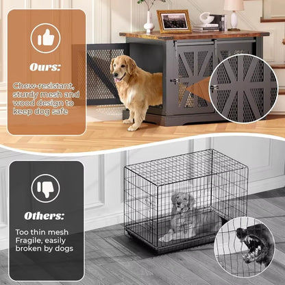 Dogs Crate Furniture, Heavy Duty Large Dogs Crate for Medium Large Dogs, XL Dog Crate Dog Kennel Indoor with Double Doors